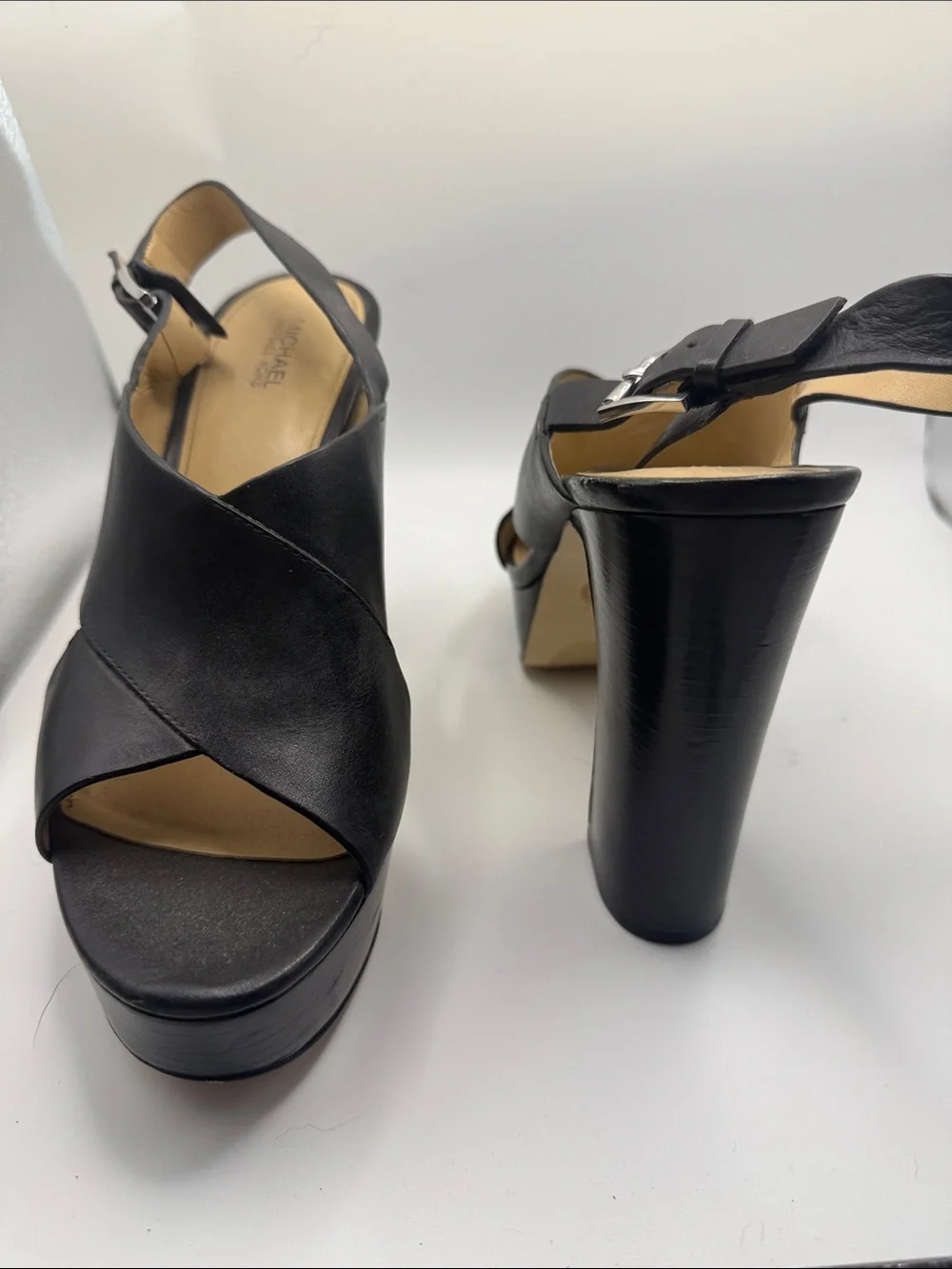Michael Kors Black Leather Platform Open-Toe Slingbacks